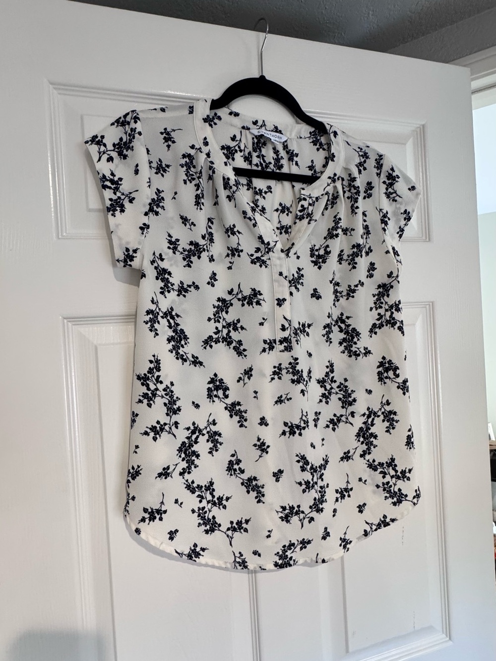 White Blouse with Black Floral Print - Picture 2 of 6